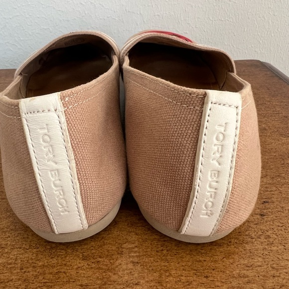 Tory Burch Canvas Beige Red Slip On Shoes 9 - Picture 4 of 8